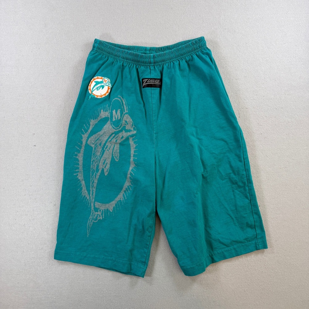 Vintage Miami Dolphins Shorts Mens Small Teal Graphic NFL Football Zubaz 90s USA